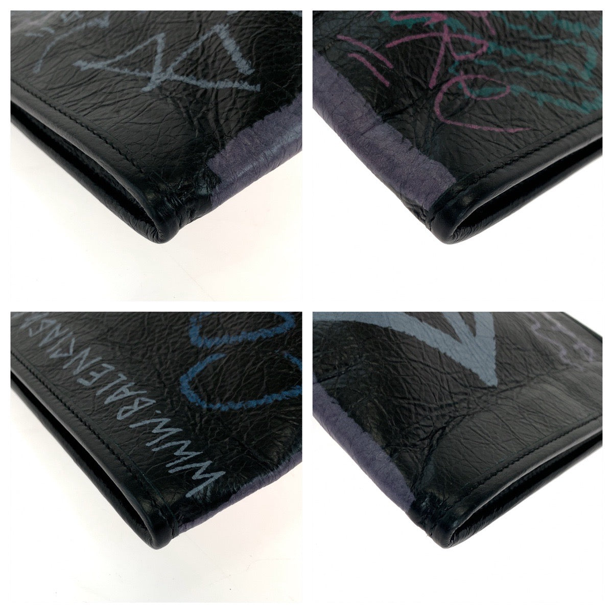 BALENCIAGA Clutch bag 443658 1060 leather black Clutch bag business bag graffiti print Women