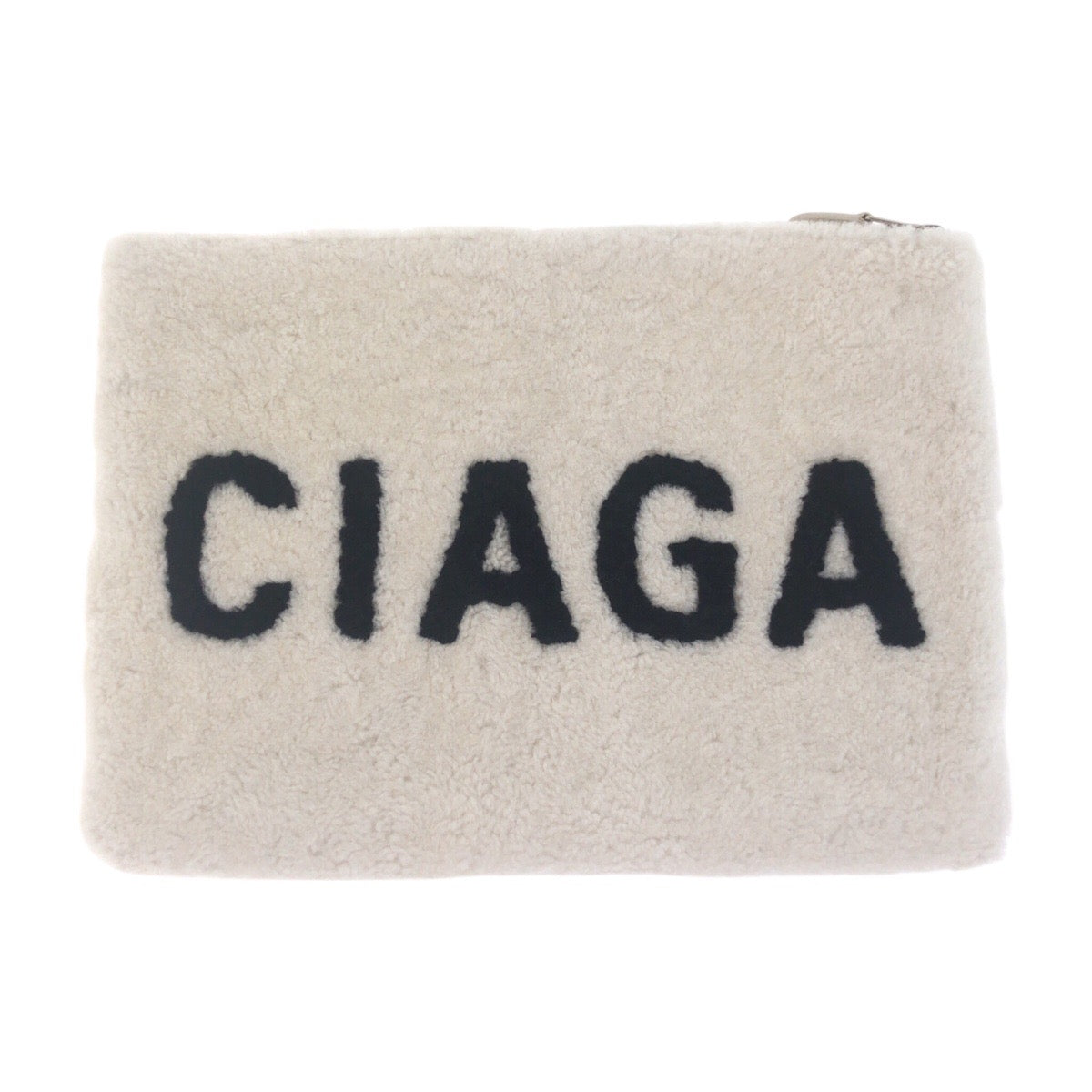BALENCIAGA Clutch bag 492681 Mouton White SilverMetal Shearing logo