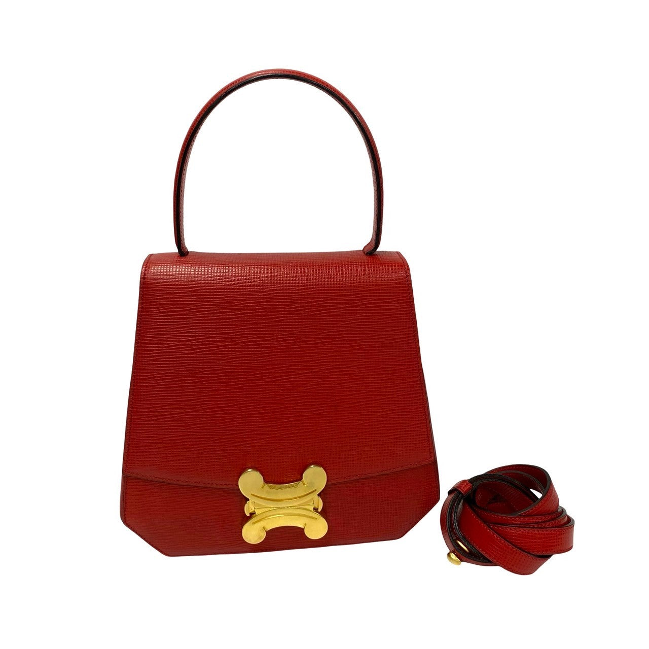 CELINE Shoulder Bag leather Red Triomphe logo Metal Women