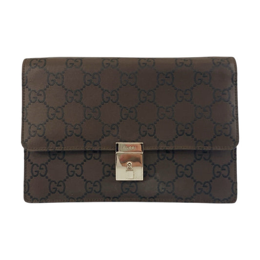 GUCCI Clutch bag 018 1600 Nylon Brown Silver Metal Clutch bag business bag GG pattern mens