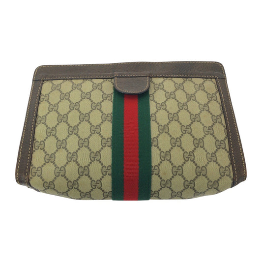 GUCCI Clutch bag GG Supreme canvas, leather Beige brown Clutch bag business bag Old Gucci Shelly Line mens