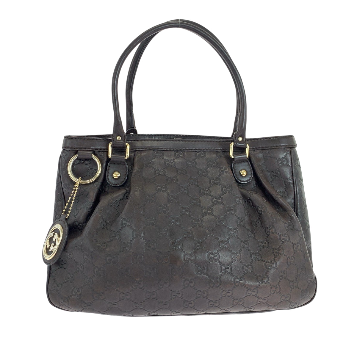 GUCCI Tote Bag 296835 leather Dark Brown Gold Metal Tote Bag Shoulder Bag Guccisima Sukey Women