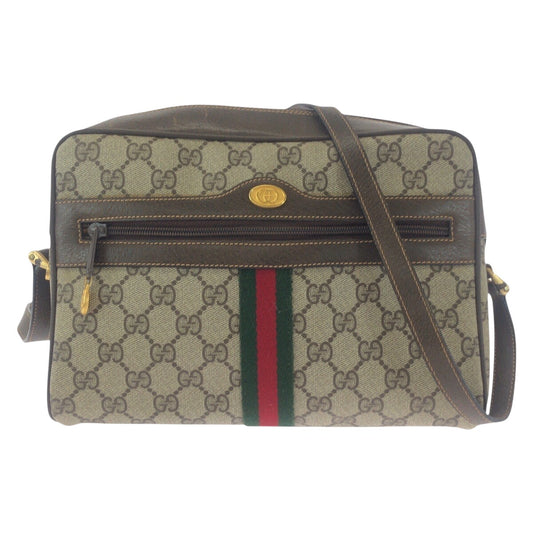 GUCCI Shoulder Bag 72 001 4071 GG Supreme canvas, leather Beige Brown Gold Metal Crossbody Shoulder Bag Old Gucci Shelly Line Women