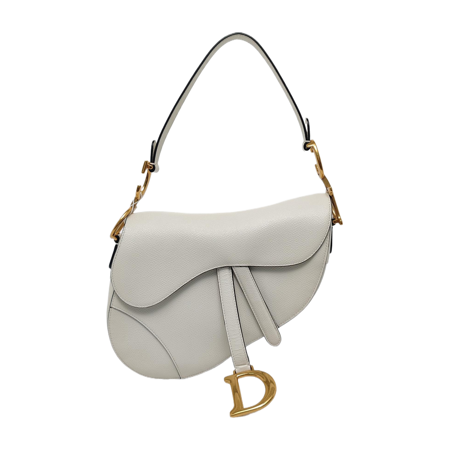 Dior Saddle Medium White Grained Leather Gold Hardware