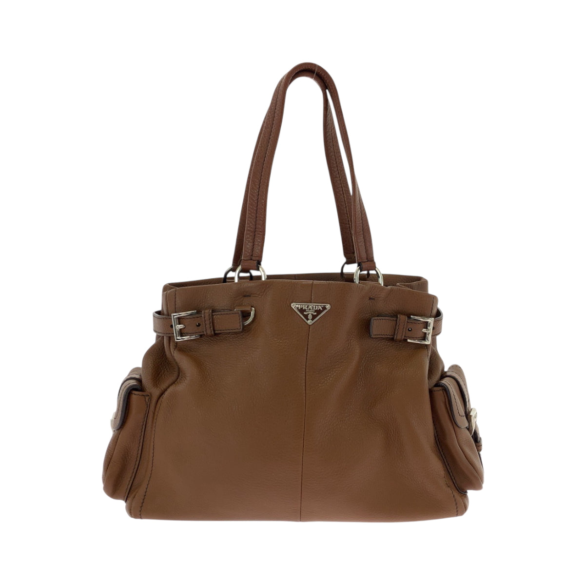 PRADA Tote Bag BR3250 leather Brown Silver Metal Tote Bag Shoulder Bag Vitterodino Triangle With logo Women