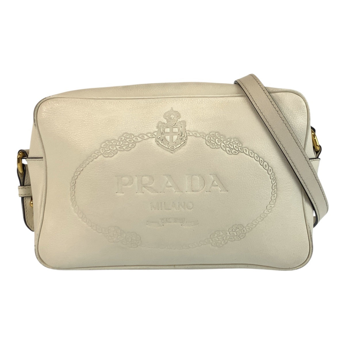 Prada Logo Embossed Leather Shoulder Bag