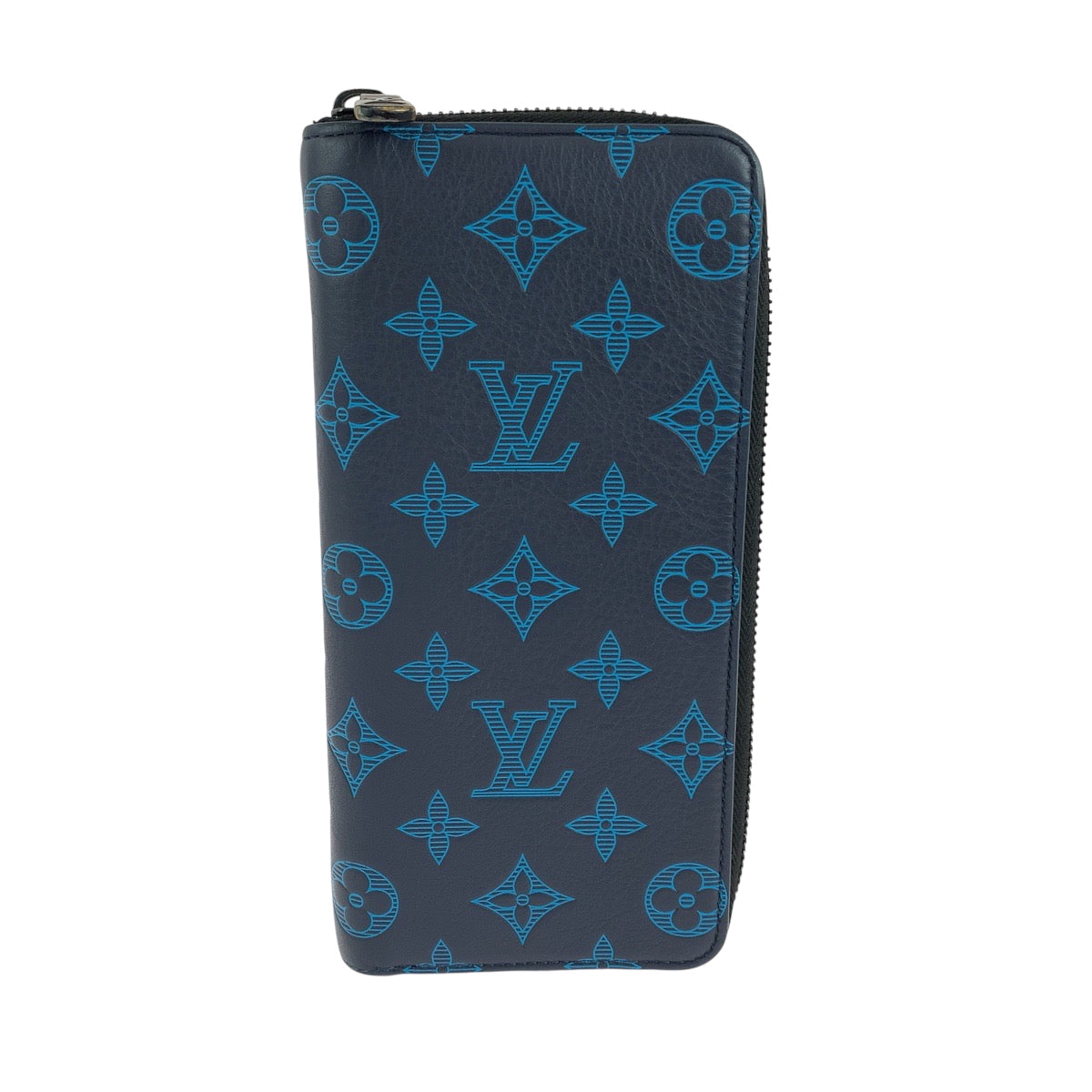 LOUIS VUITTON Long Wallet Purse M80423 Calfskin Navy Blue Black Metal Long Wallet Purse Zip Around monogram shadow Zippy Wallet Vertical mens