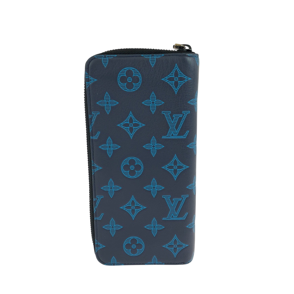 LOUIS VUITTON Long Wallet Purse M80423 Calfskin Navy Blue Black Metal Long Wallet Purse Zip Around monogram shadow Zippy Wallet Vertical mens