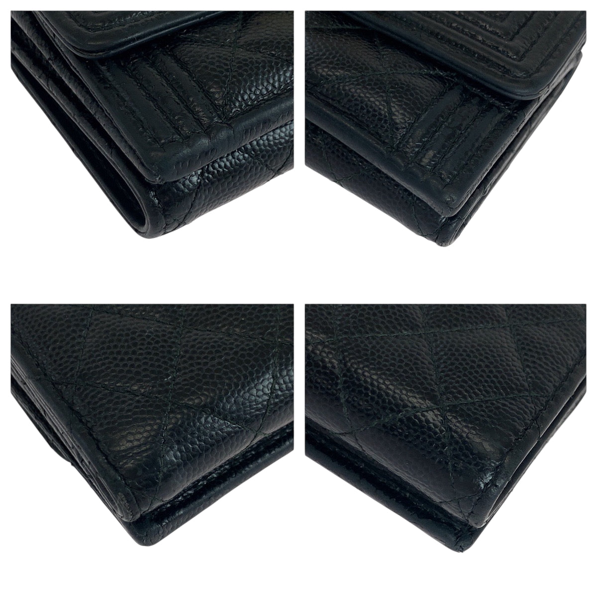 CHANEL Tri-fold wallet Caviar skin Black GoldMetal Folding wallet Compact wallet Boy Chanel Small Flap COCO Mark Women