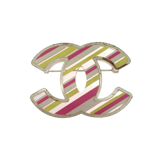 CHANEL Brooch Acrylic, plating Silver Multicolor 04C Stripe COCO Mark Women