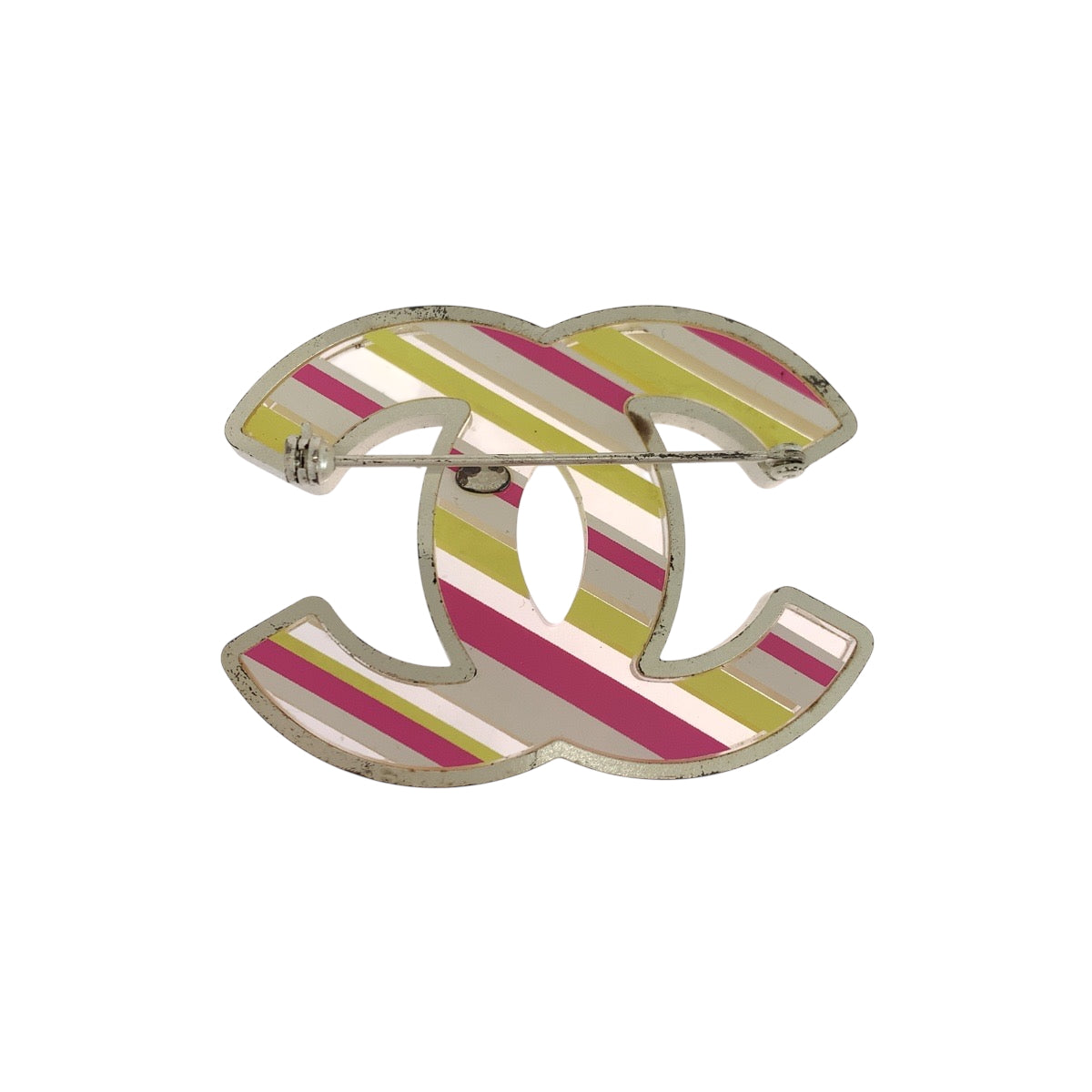CHANEL Brooch Acrylic, plating Silver Multicolor 04C Stripe COCO Mark Women