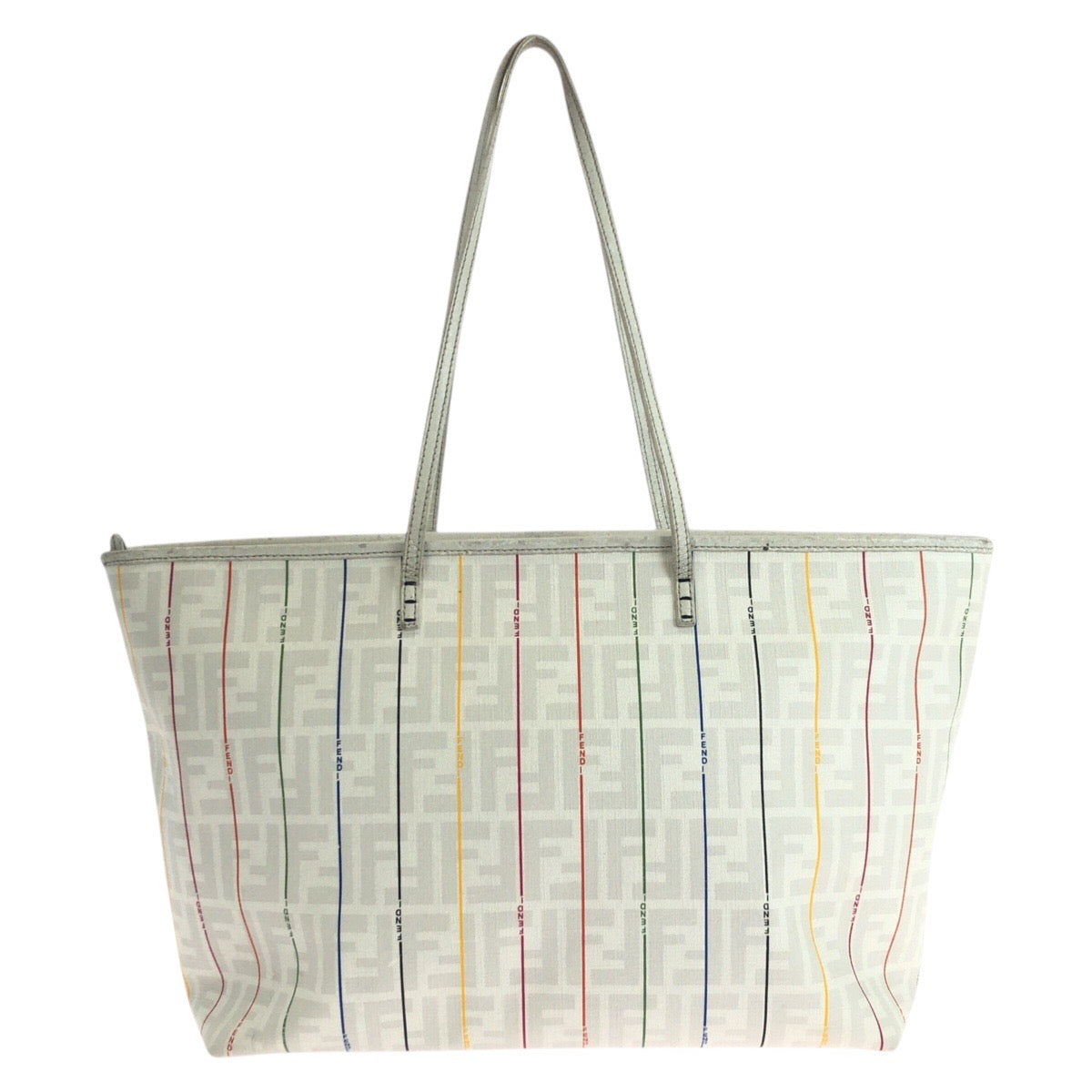 FENDI Tote Bag 88H185 HQP leather White multicolor Zucca
