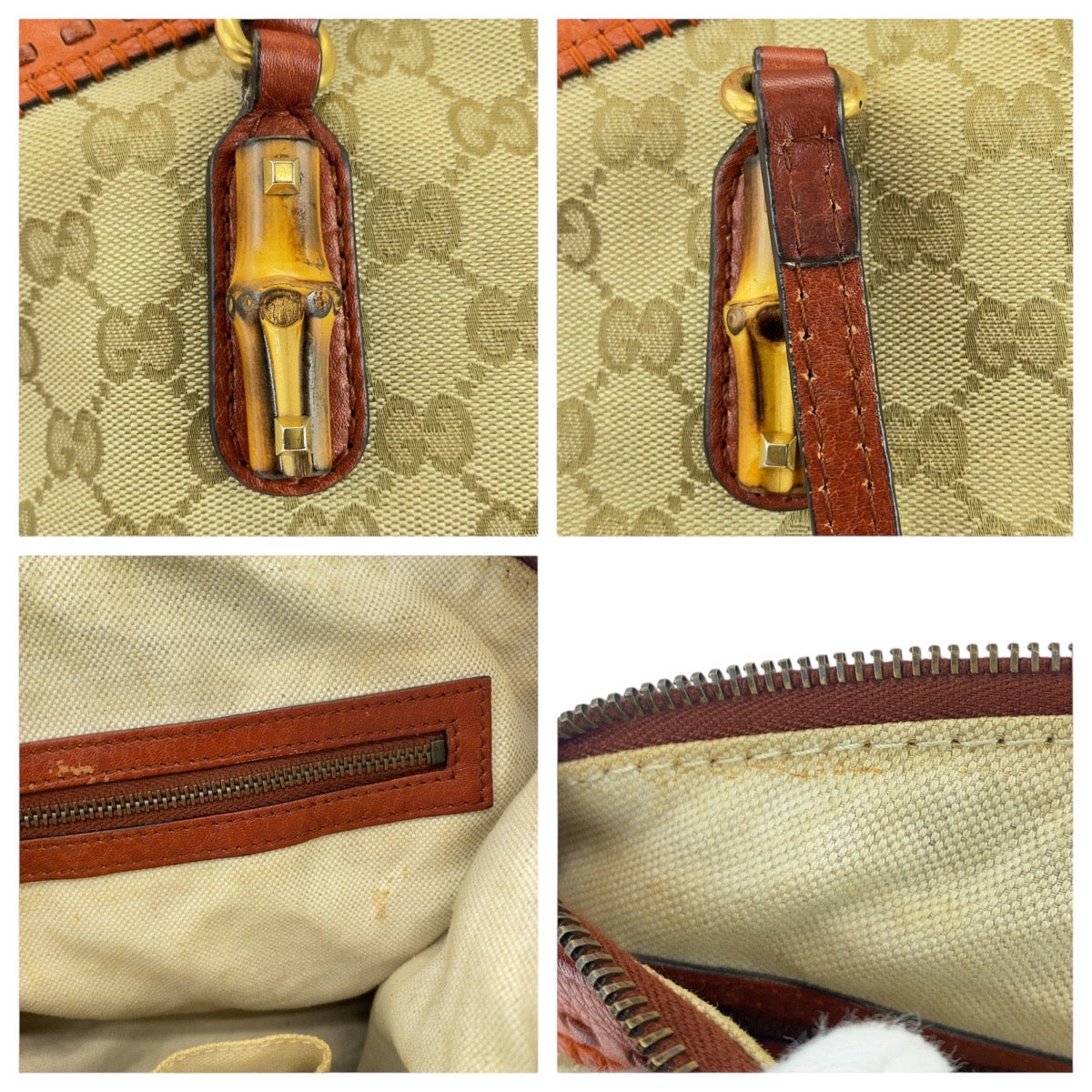 GUCCI Handbag 339002 GG canvas, leather Beige Orange Gold Metal Handbag Shoulder Bag Bamboo Women