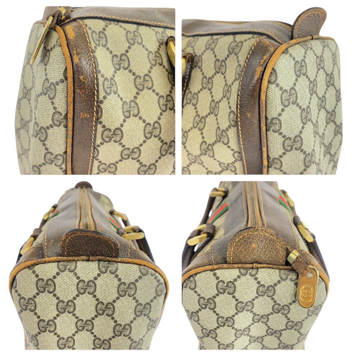 GUCCI Handbag GG Supreme canvas, leather Beige Brown Gold Metal Old Gucci Shelly Line Women