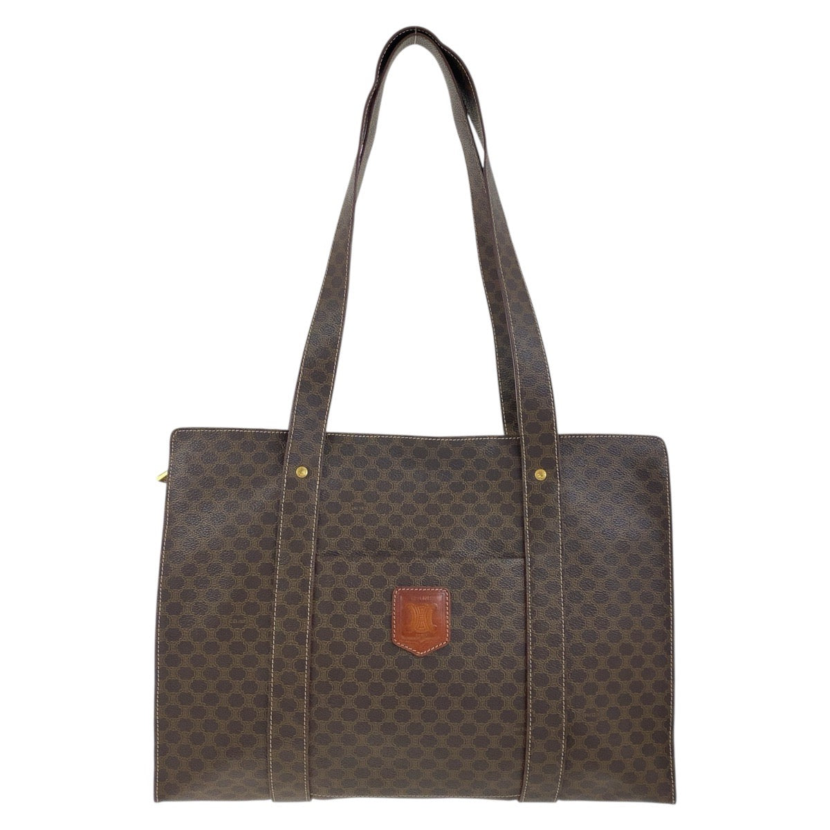 CELINE Tote Bag MC98/2 PVC Brown Gold Metal Macadam