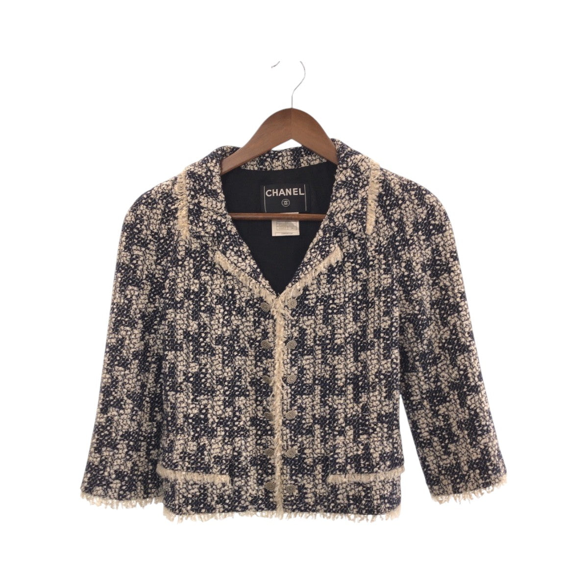 CHANEL tailored jacket P26888V16950 Rayon Navy White SilverMetal COCO Mark 36