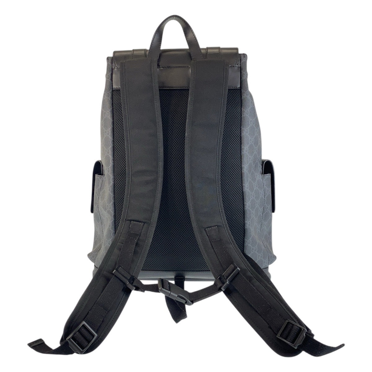 GUCCI Backpack 495563 GG Supreme Canvas Black Silver Metal Sherry line