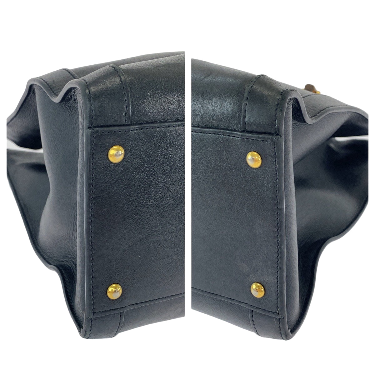 GUCCI Tote Bag 655658 leather Black Gold Metal Bamboo Diana