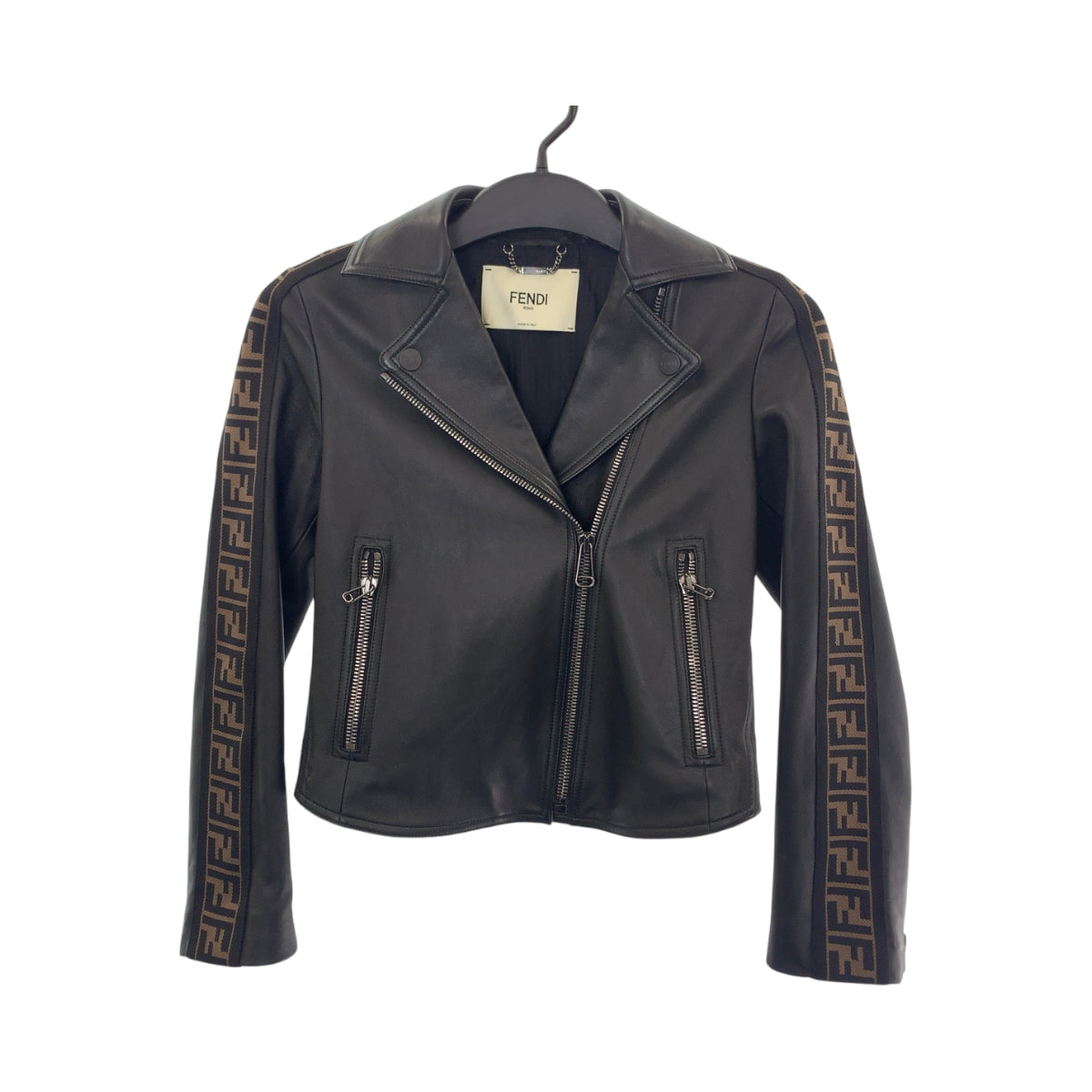 FENDI Riders jacket lambskin black Zucca Pattern 36