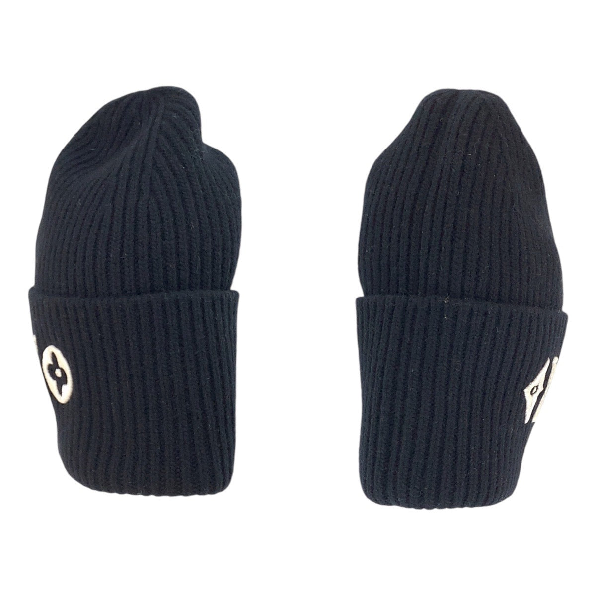 LOUIS VUITTON Knit cap M77872 wool Black White Monogram LV Headline Beanie No Size (See Description)