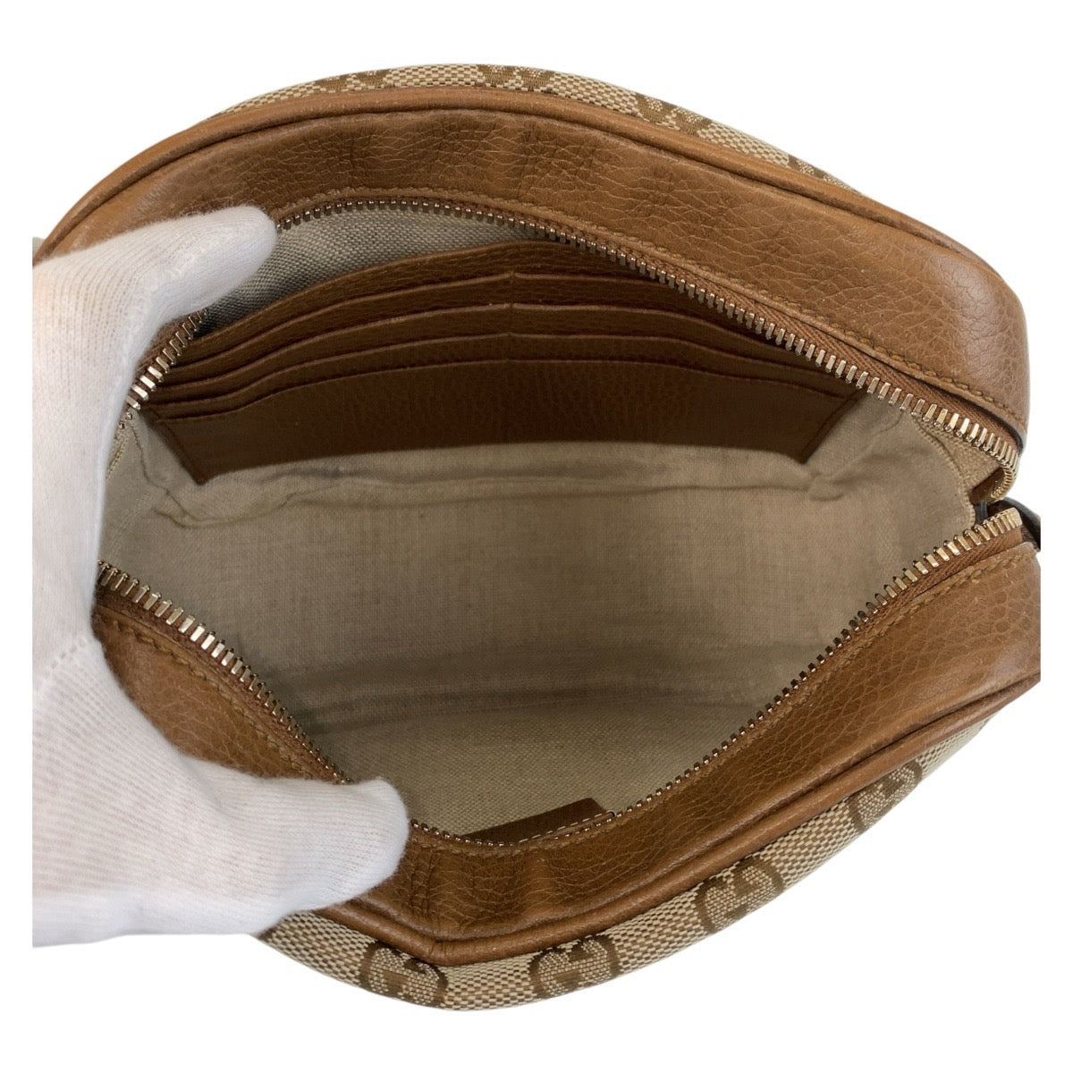 GUCCI Shoulder Bag 449413 GG canvas Brown Gold Metal