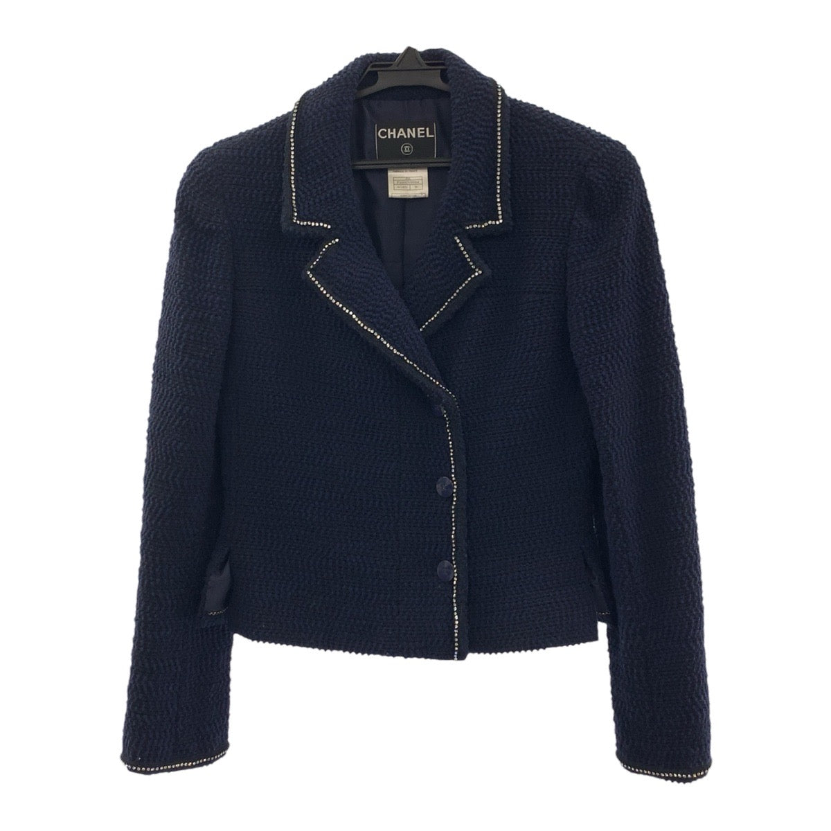 CHANEL setup silk Navy Tweed COCO Mark Rhinestone 36