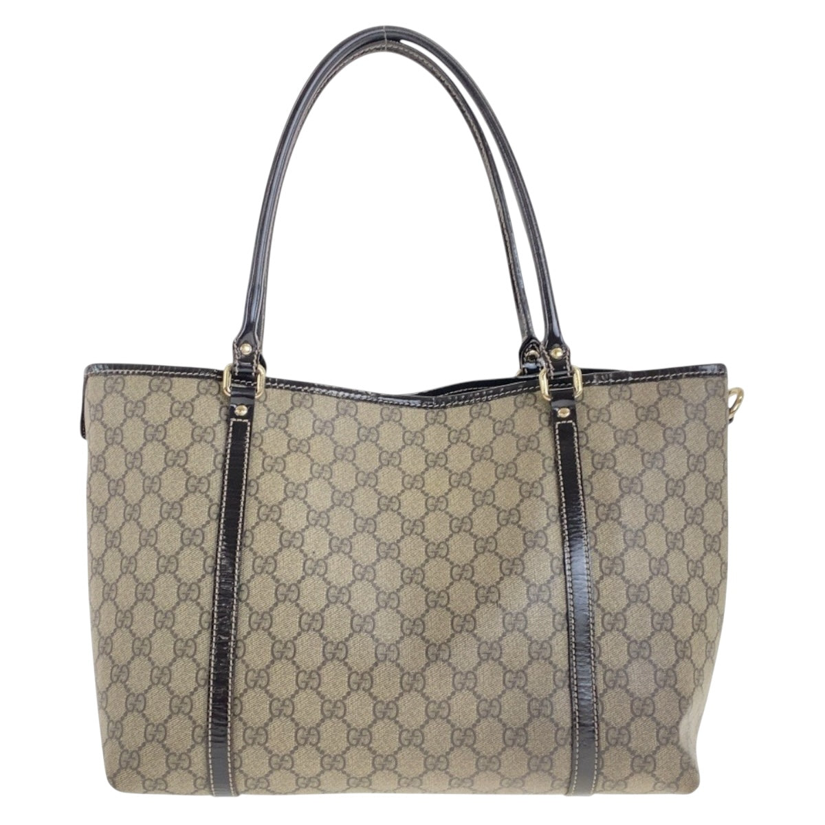 GUCCI Tote Bag 197953 GG Supreme Canvas Beige Brown Gold Metal