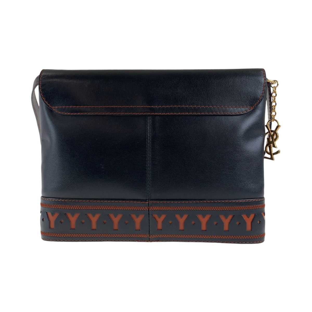 Yves Saint Laurent Shoulder Bag leather Black Orange Gold Metal YSL Y Cutout
