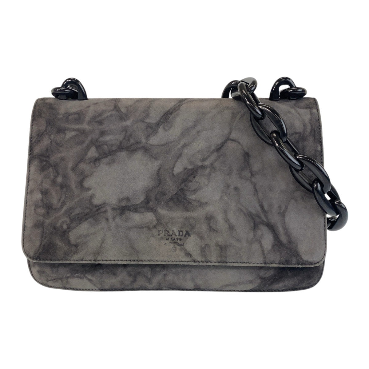 PRADA Shoulder Bag Suede gray Plastic Chain