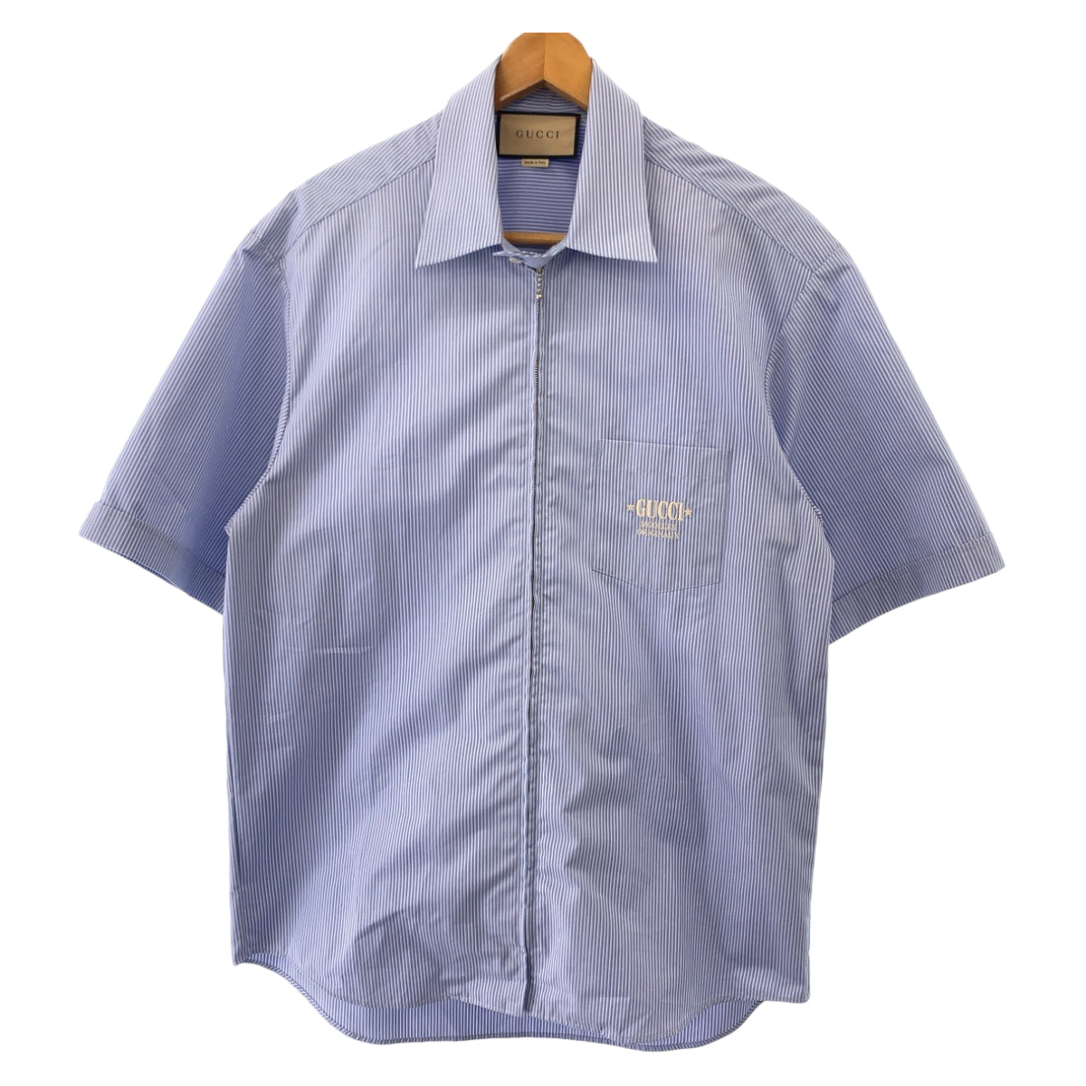 GUCCI Short sleeve shirt 740320 ZANHM cotton Blue white 23Stainless Steel Embroidery Logo embroidery 48