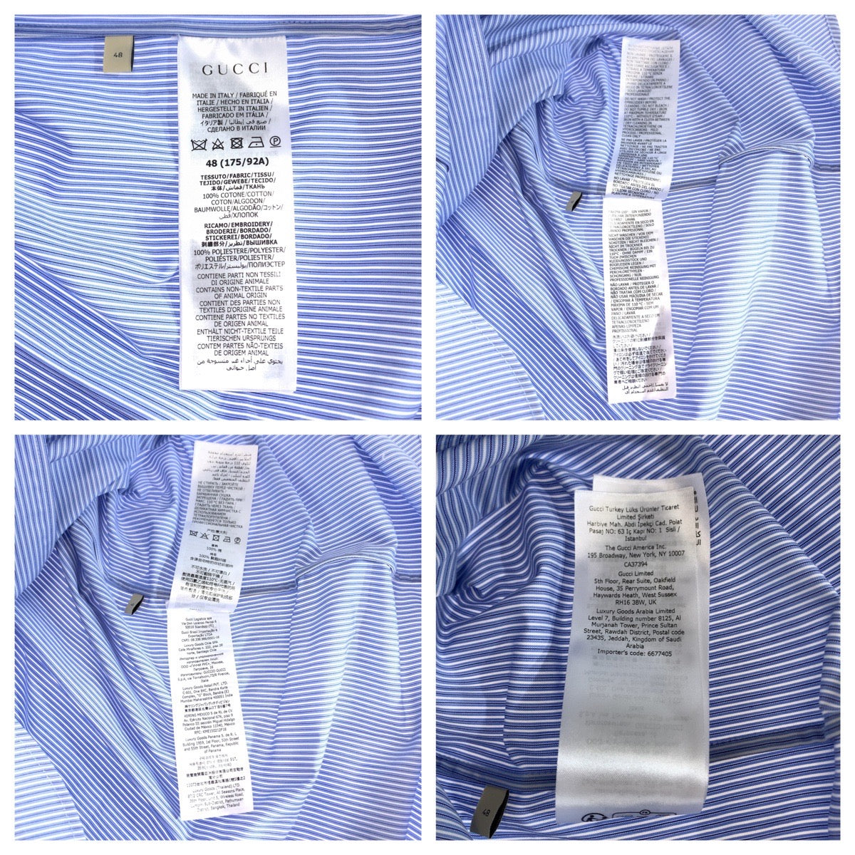 GUCCI Short sleeve shirt 740320 ZANHM cotton Blue white 23Stainless Steel Embroidery Logo embroidery 48