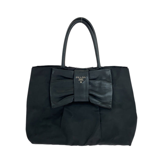 PRADA Tote Bag BN1601 Nylon Black SilverMetal Test Ribbon TriangleWith logo
