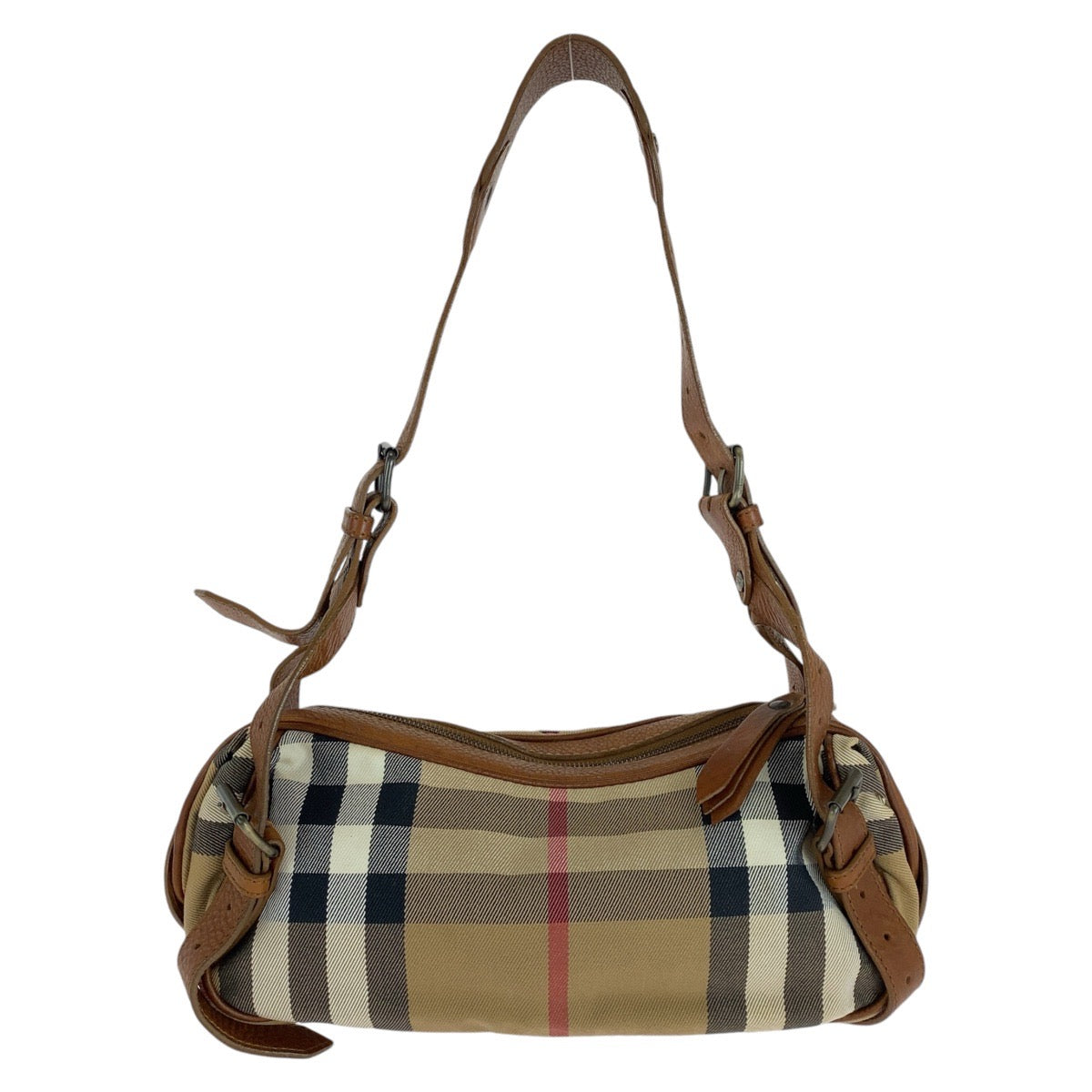 BURBERRY Shoulder Bag canvas Brown Beige Gunmetal Metal Prorsum Check Pattern