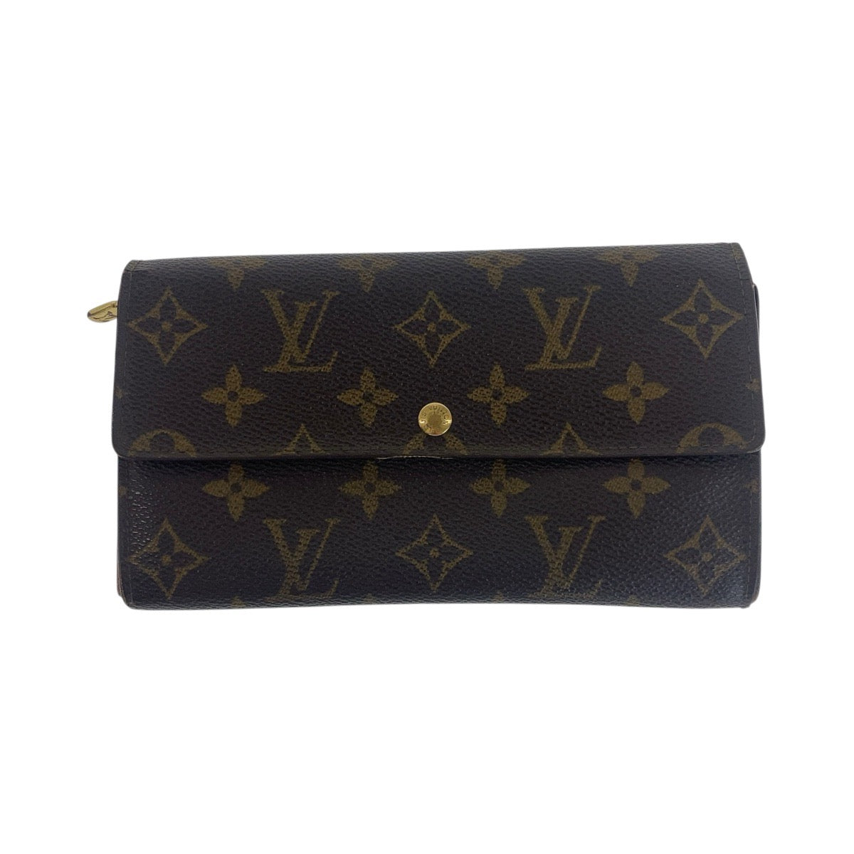 LOUIS VUITTON Long Wallet Purse M61725 PVC Brown Gold Metal Monogram Porto Monnet Credit