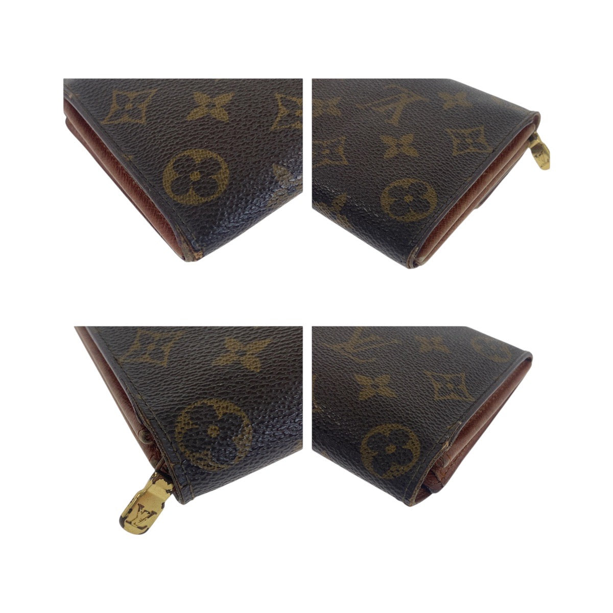 LOUIS VUITTON Long Wallet Purse M61725 PVC Brown Gold Metal Monogram Porto Monnet Credit