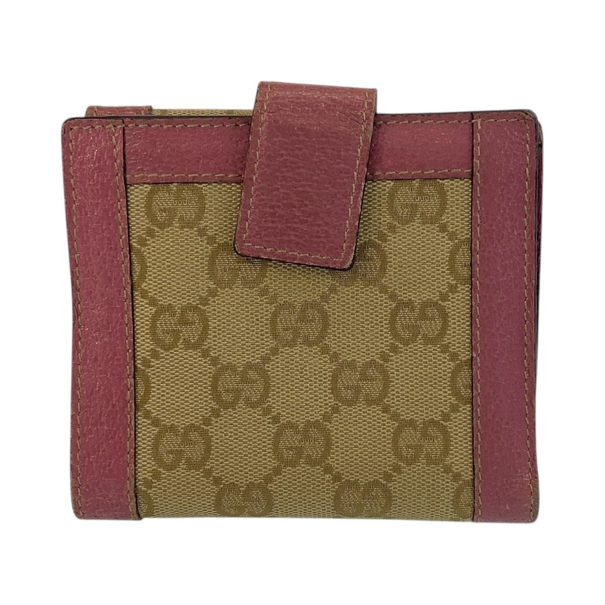 GUCCI Bifold Wallet 154117 GG canvas Beige Pink Gold Metal
