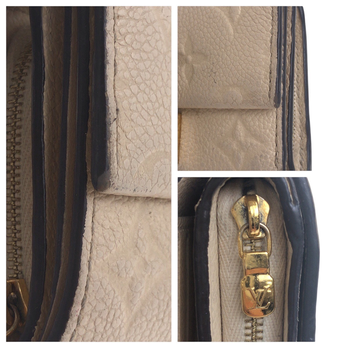 LOUIS VUITTON Tri-fold wallet M81071 leather Beige Ivory Gold Metal Monogram Unplant Portefeuille Metis Compact