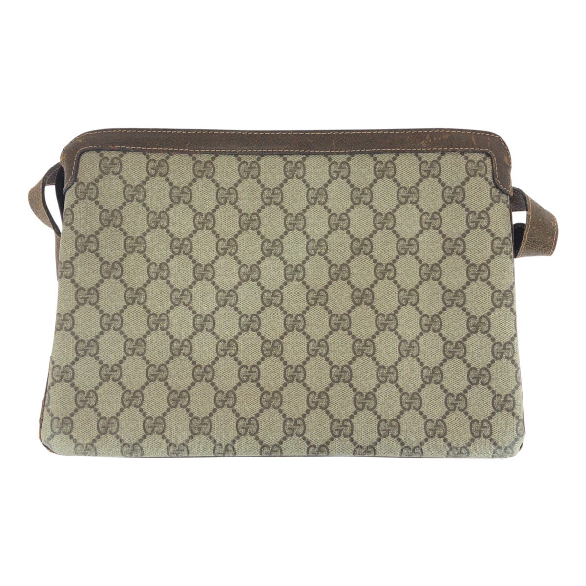 GUCCI Shoulder Bag 010・378 GG Supreme Canvas Beige Brown Gold Metal Old Gucci Shelly Line