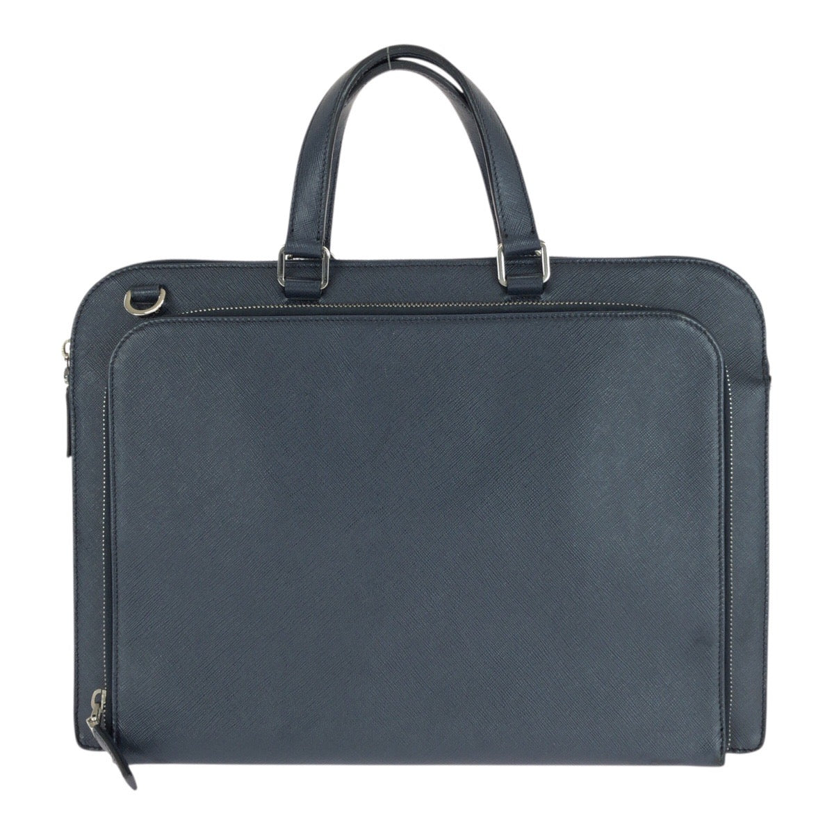 PRADA Business bag leather Navy SilverMetal Safiano Triangle With logo