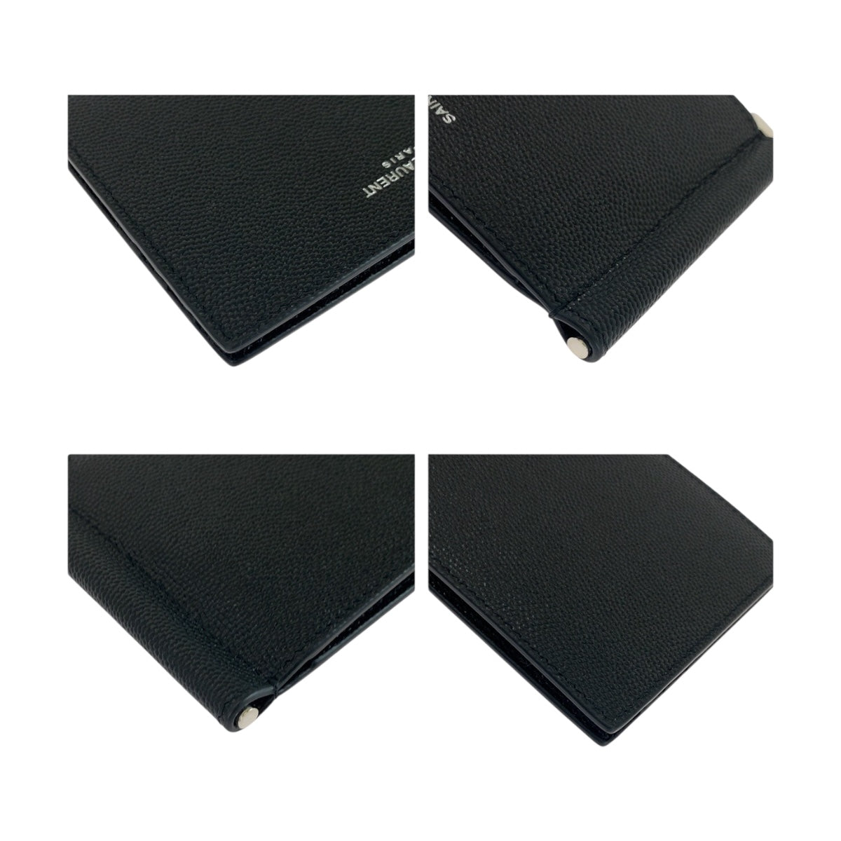 SAINT LAURENT PARIS Bifold Wallet 378005 BTY0N 1000 leather Black Silver Bill clip