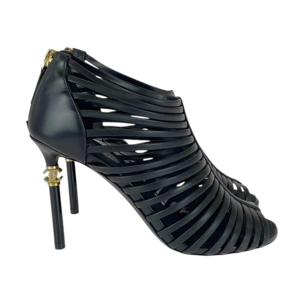 CHANEL pumps G33708 leather Black GoldMetal COCO Mark 36