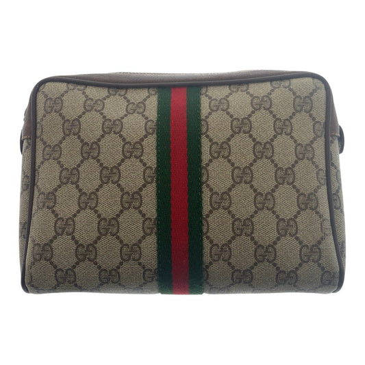 GUCCI Clutch bag 56 01 012 GG Supreme Canvas Beige Brown Gold Metal Sherry Line Old Gucci