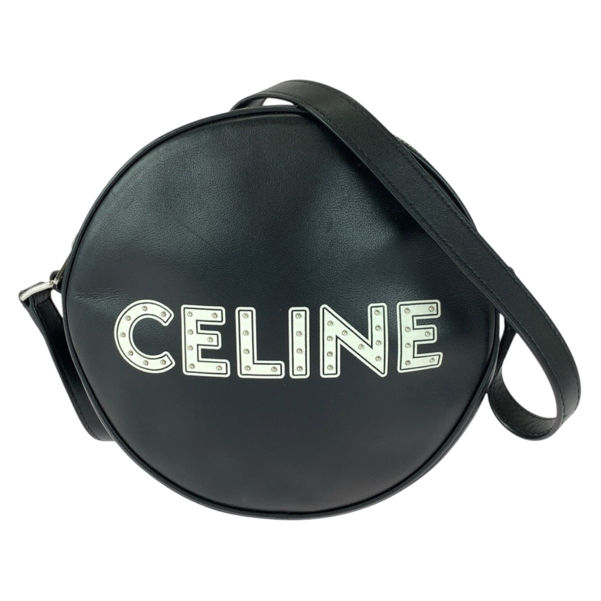 CELINE Shoulder Bag 195883DDJ.38SI leather Black White SilverMetal Dancing Kid Logo studs