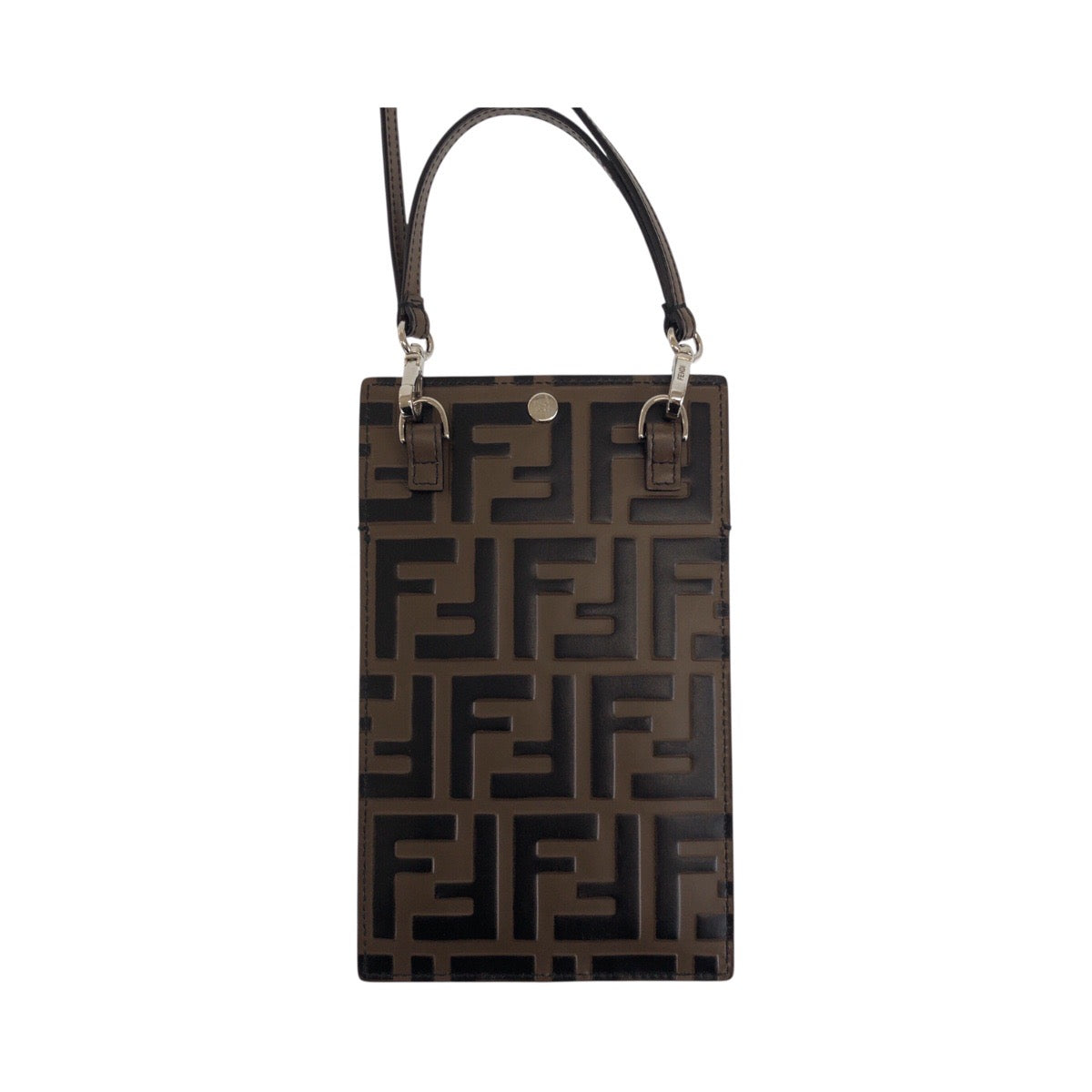 FENDI Mobile phones and smartphone accessories 7AR737 A5TL leather Brown Silver Metal Zucca Pattern