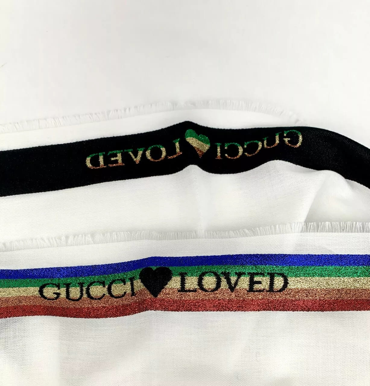Gucci Loved Kids Ladies White Cotton Neck Scarf w/Rainbow Stripe
