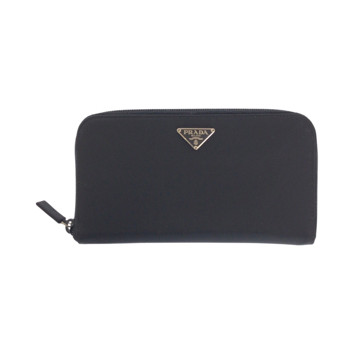 PRADA Long Wallet Purse Nylon Black Silver Testo Saffiano Triangle With logo
