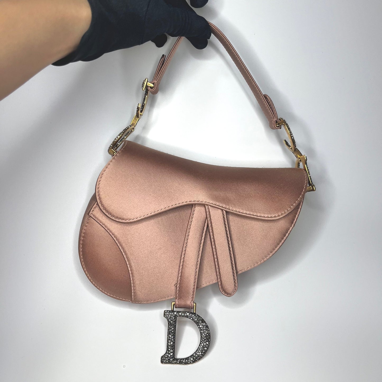 Dior Saddle Mini Silk Pink with crystals l