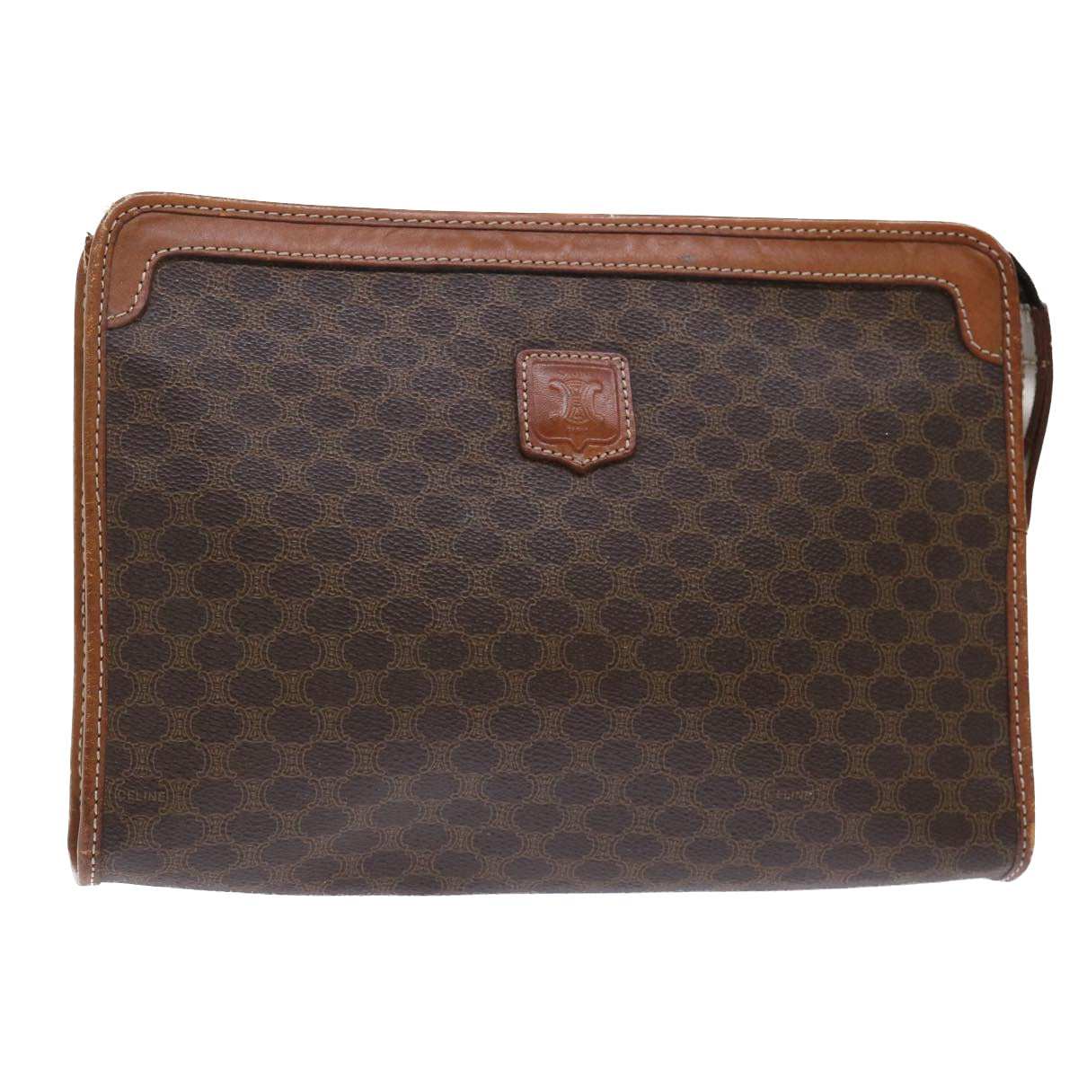 Luxury CELINE Macadam Canvas Clutch Bag PVC Leather Brown 50615