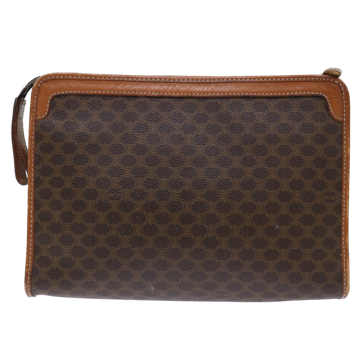 Luxury CELINE Macadam Canvas Clutch Bag PVC Leather Brown  50615