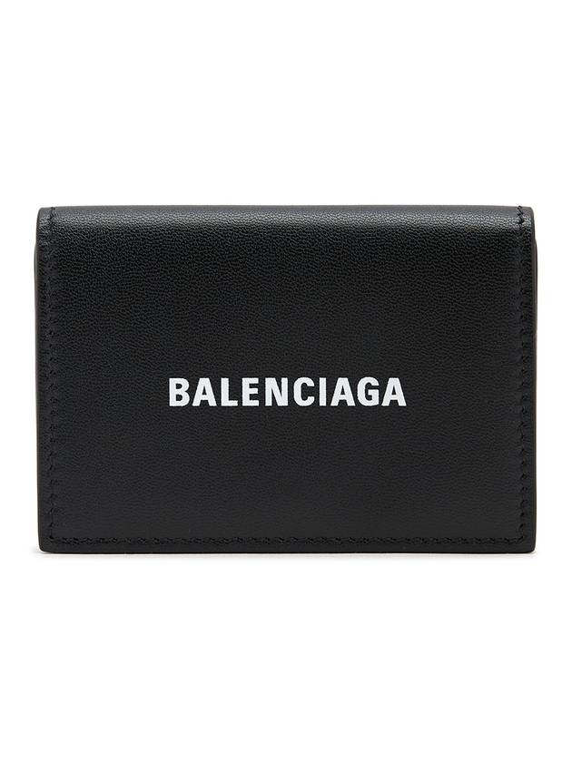 Luxury Balenciaga Trending 2026 Logo Print Tri-Fold Half Wallet Black